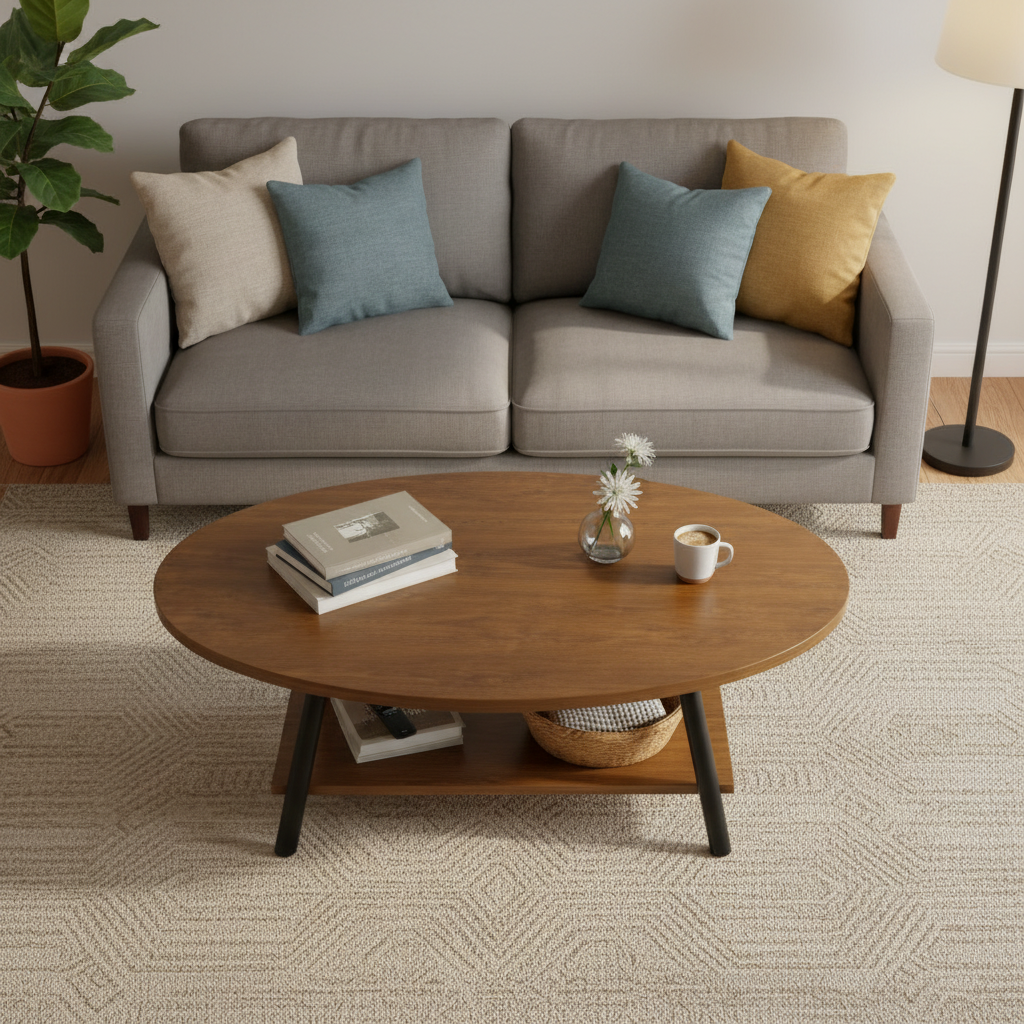 Table Basse Ovale avec Rangement – Style Scandinave en Bois