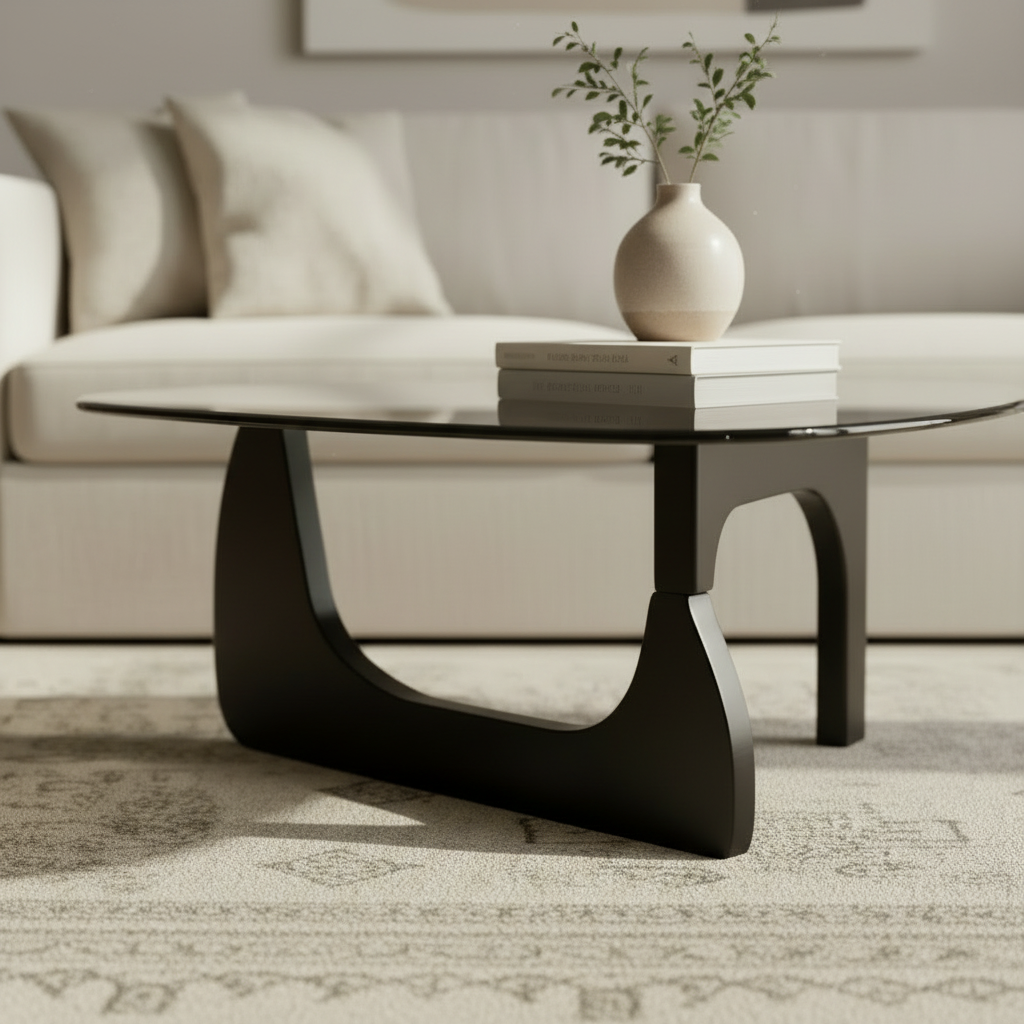 Table Basse Noguchi Verre et Bois 80cm – Design Contemporain