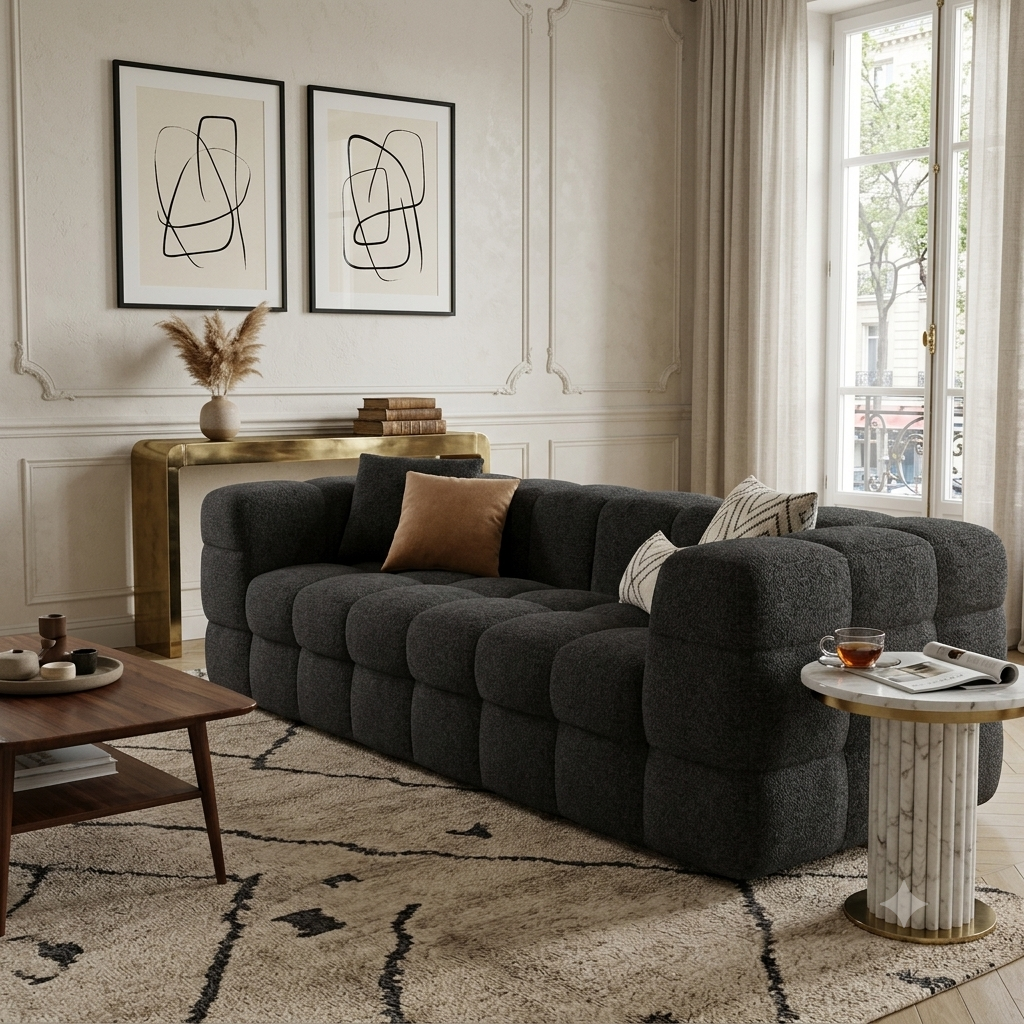 Canapé Modulaire en Tissu Bouclé  – 3 Places
