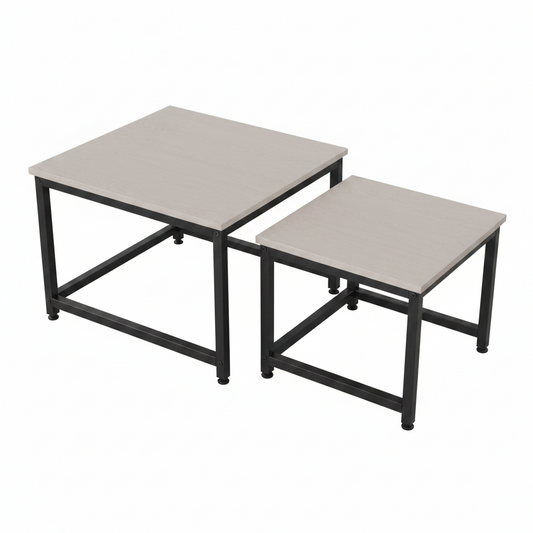Lot de 2 Tables Basses Gigognes en Bois et Métal Noir