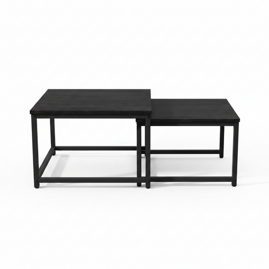 Lot de 2 Tables Basses Gigognes en Bois et Métal Noir