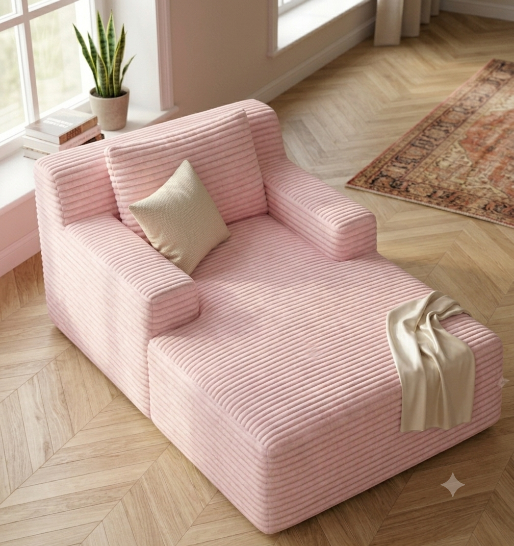 Méridienne en Velours Côtelé  – Chaise Longue 1 Place