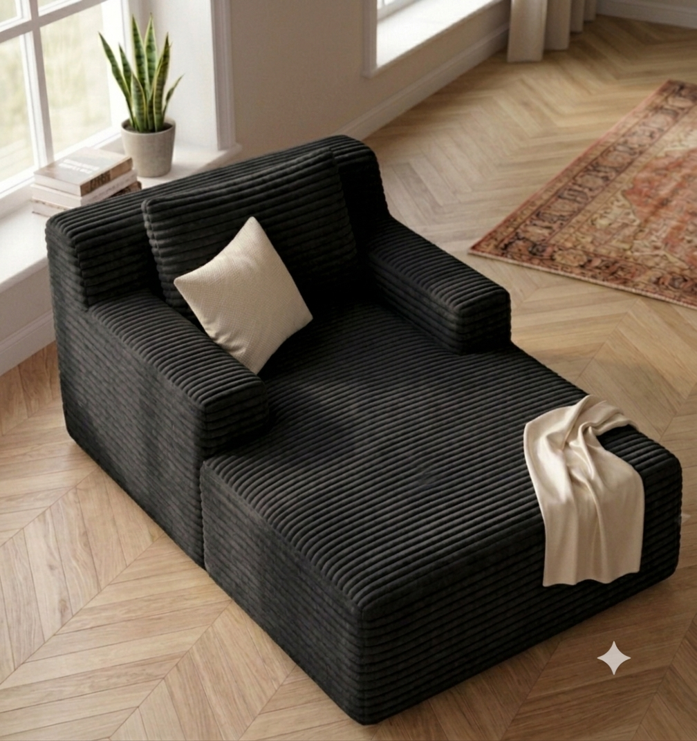 Méridienne en Velours Côtelé  – Chaise Longue 1 Place