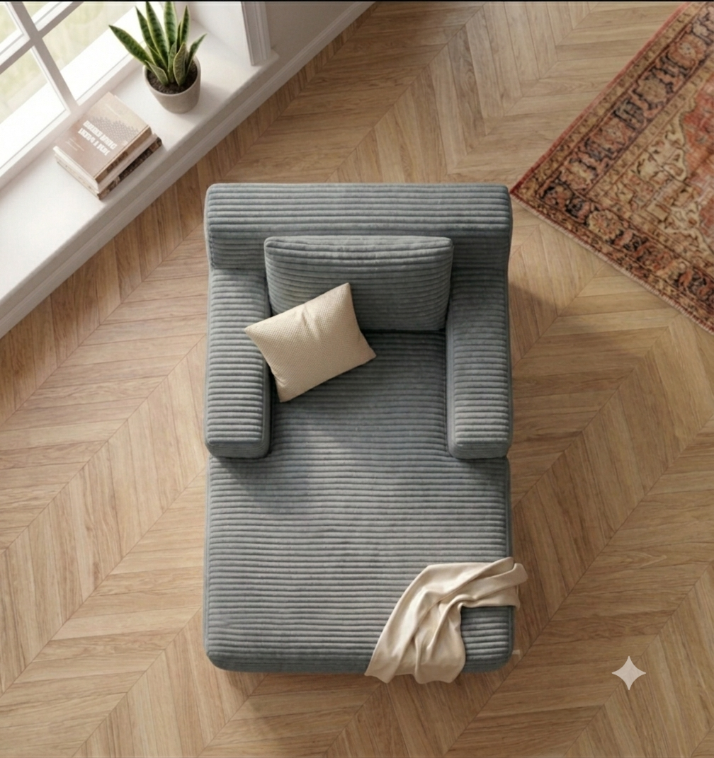 Méridienne en Velours Côtelé  – Chaise Longue 1 Place
