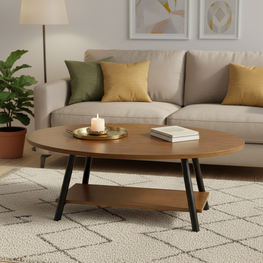 Table Basse Ovale avec Rangement – Style Scandinave en Bois