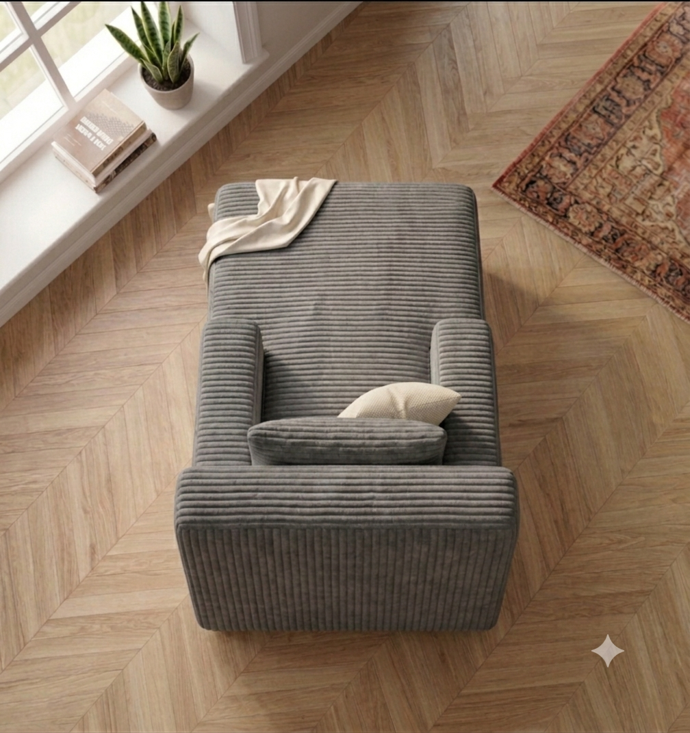 Méridienne en Velours Côtelé  – Chaise Longue 1 Place