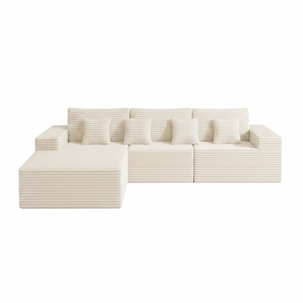 Canapé Modulaire d'Angle 4 Places en Velours Côtelé – Grand Salon