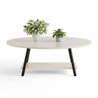 Table Basse Ovale avec Rangement – Style Scandinave en Bois
