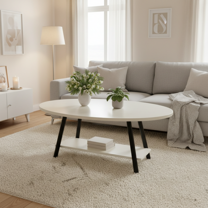Table Basse Ovale avec Rangement – Style Scandinave en Bois
