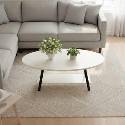 Table Basse Ovale avec Rangement – Style Scandinave en Bois