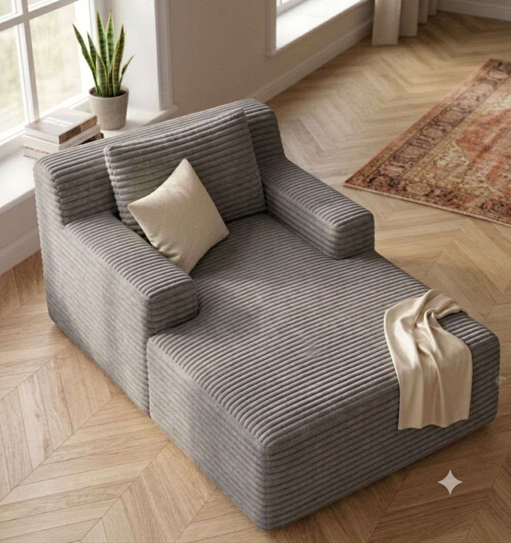 Méridienne en Velours Côtelé  – Chaise Longue 1 Place