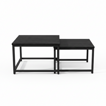 Tables Basses Gigognes Bois et Métal Noir – Lot de 2 Style Industriel