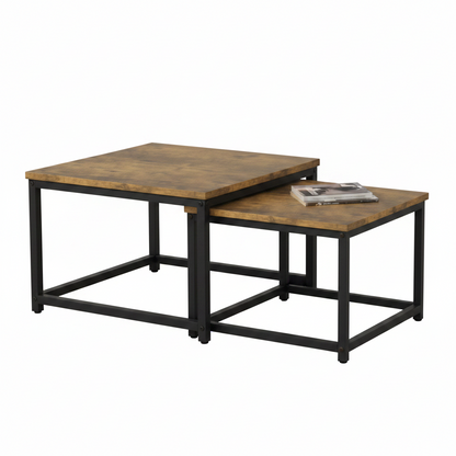 Tables Basses Gigognes Bois et Métal Noir – Lot de 2 Style Industriel