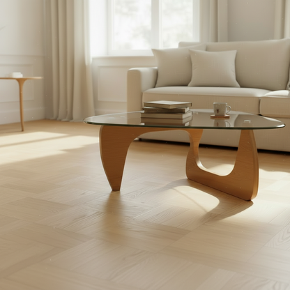 Table Basse Noguchi Verre et Bois 80cm – Design Contemporain