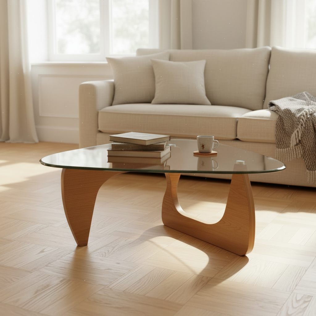 Table Basse Noguchi Verre et Bois 80cm – Design Contemporain