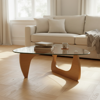 Table Basse Noguchi Verre et Bois 80cm – Design Contemporain