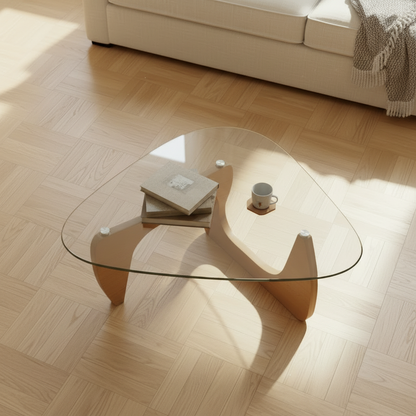 Table Basse Noguchi Verre et Bois 80cm – Design Contemporain