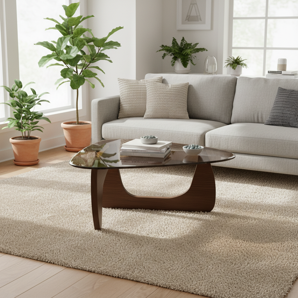 Table Basse Noguchi Verre et Bois 80cm – Design Contemporain