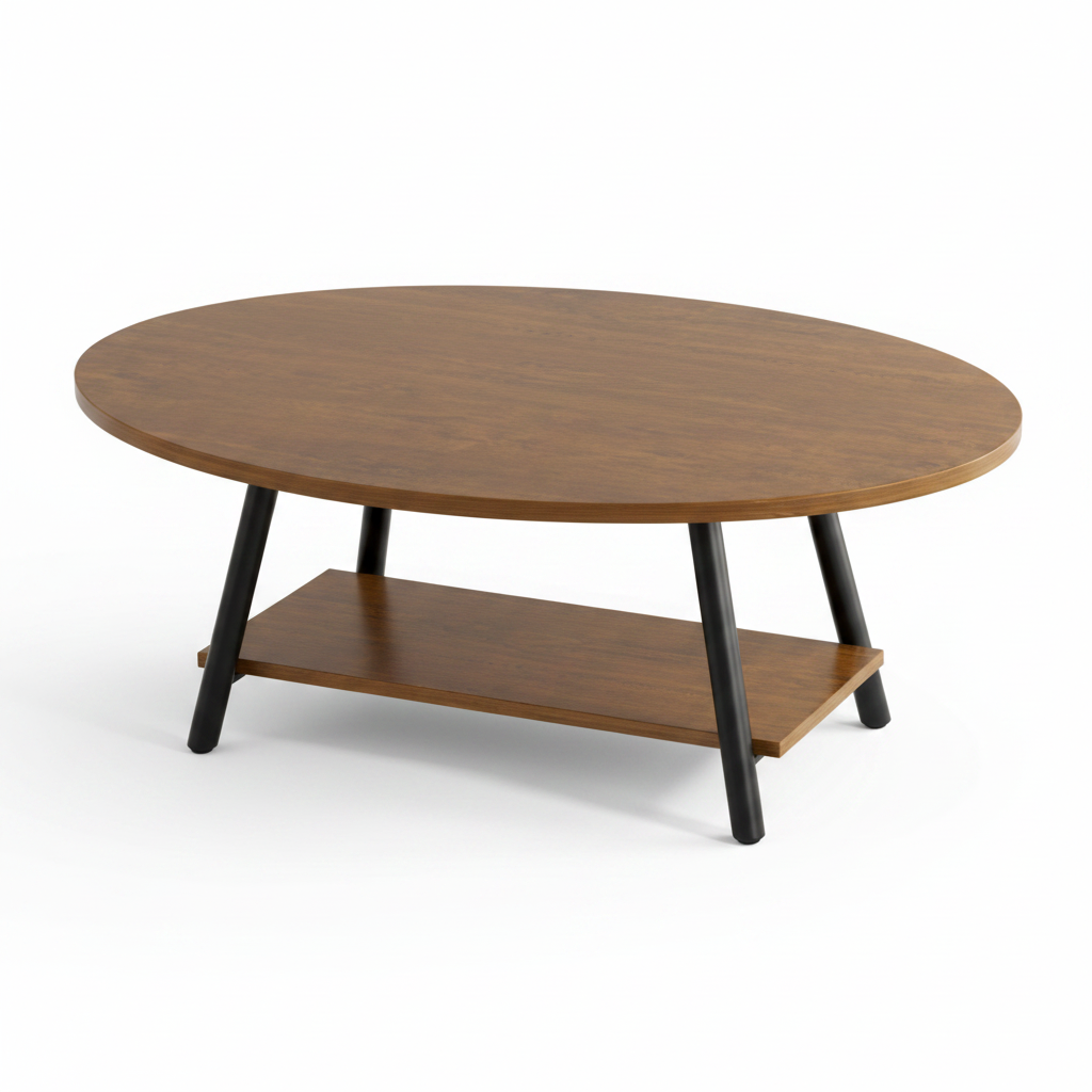 Table Basse Ovale avec Rangement Style Scandinave en Bois – Double Plateau