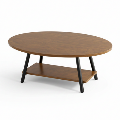 Table Basse Ovale avec Rangement Style Scandinave en Bois – Double Plateau