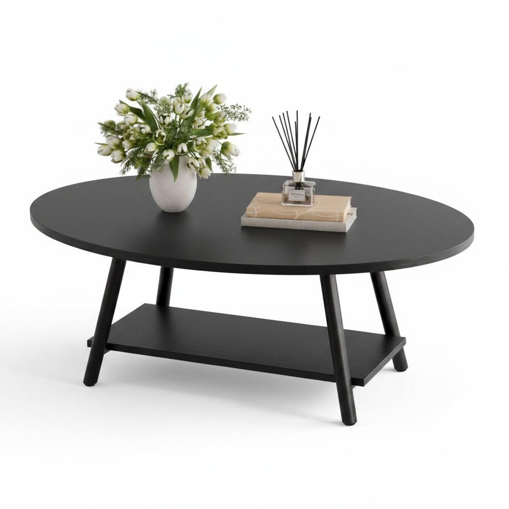 Table Basse Ovale avec Rangement – Style Scandinave en Bois
