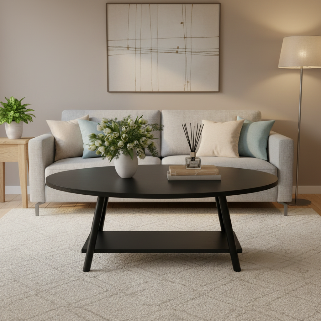 Table Basse Ovale avec Rangement – Style Scandinave en Bois