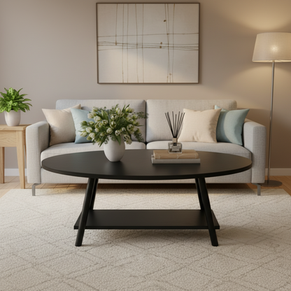Table Basse Ovale avec Rangement – Style Scandinave en Bois