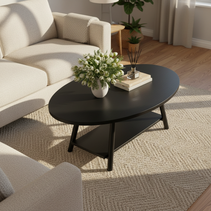 Table Basse Ovale avec Rangement – Style Scandinave en Bois