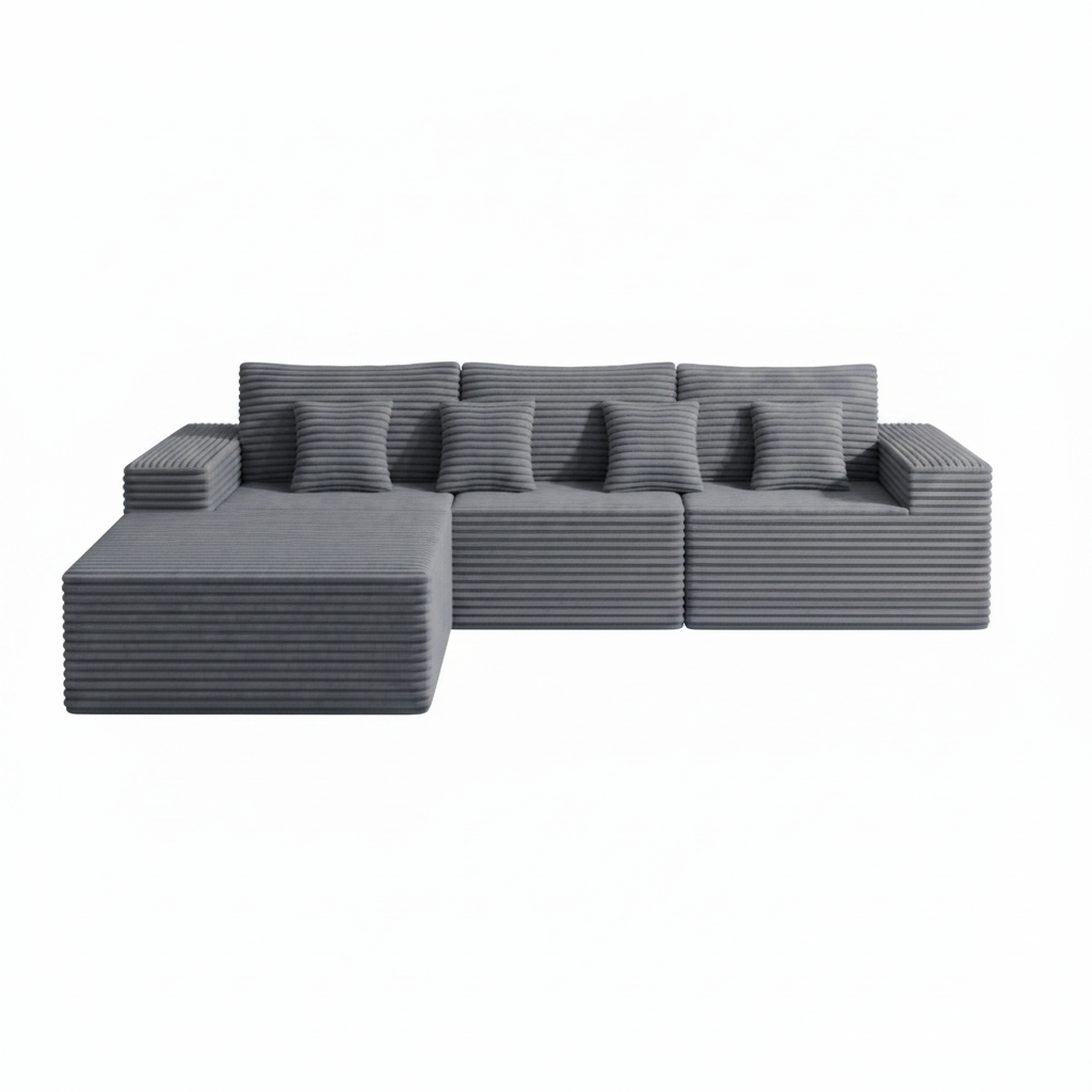 Canapé Modulaire d'Angle 4 Places Velours Côtelé