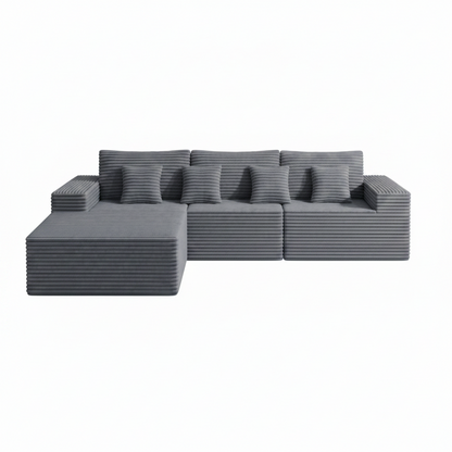 Canapé Modulaire d'Angle 4 Places Velours Côtelé