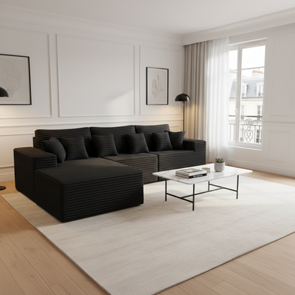 Canapé Modulaire d'Angle 4 Places Velours Côtelé